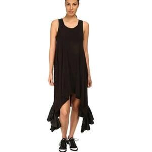 Y-3 Yohji Yamamoto Ruffled High-low Hem dress, Noir Size XS NWT $525#C